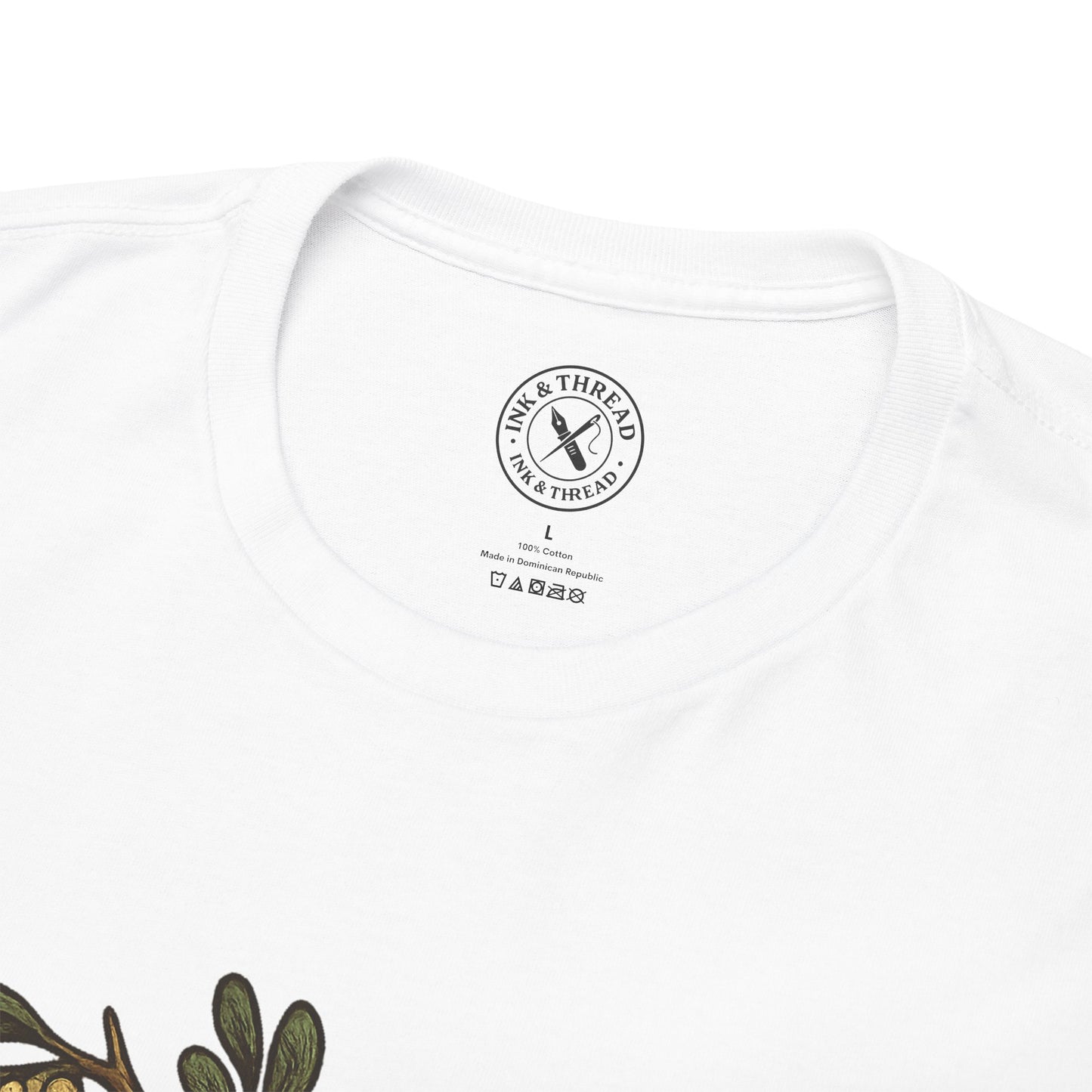 Close-up of Midnight Mistle-Thing tattoo artwork showing thorny vines, skull-like berries, and eerie eyes