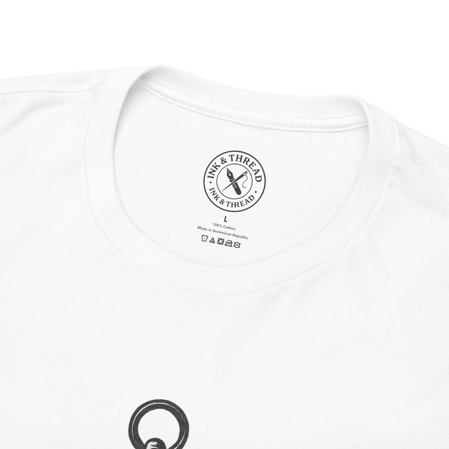 White t-shirt with 'Ink & Thread' logo on a white background