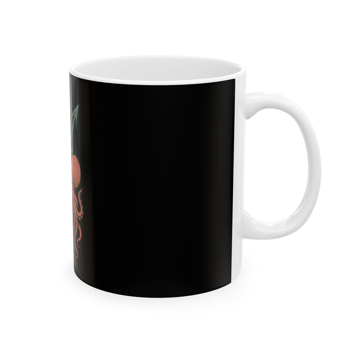 Black mug with a white interior and handle on a white background