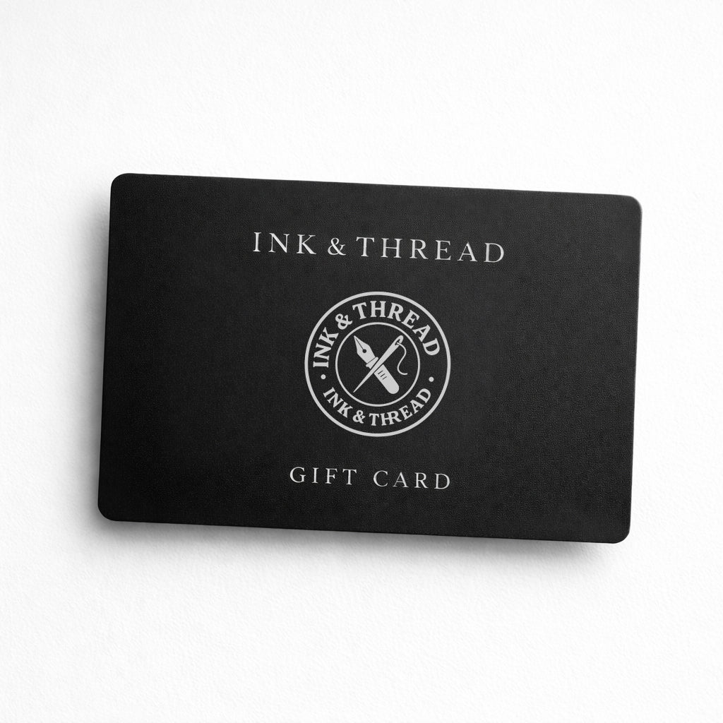 Ink & Thread UK black gift card with branded logo and Ink & Thread branding