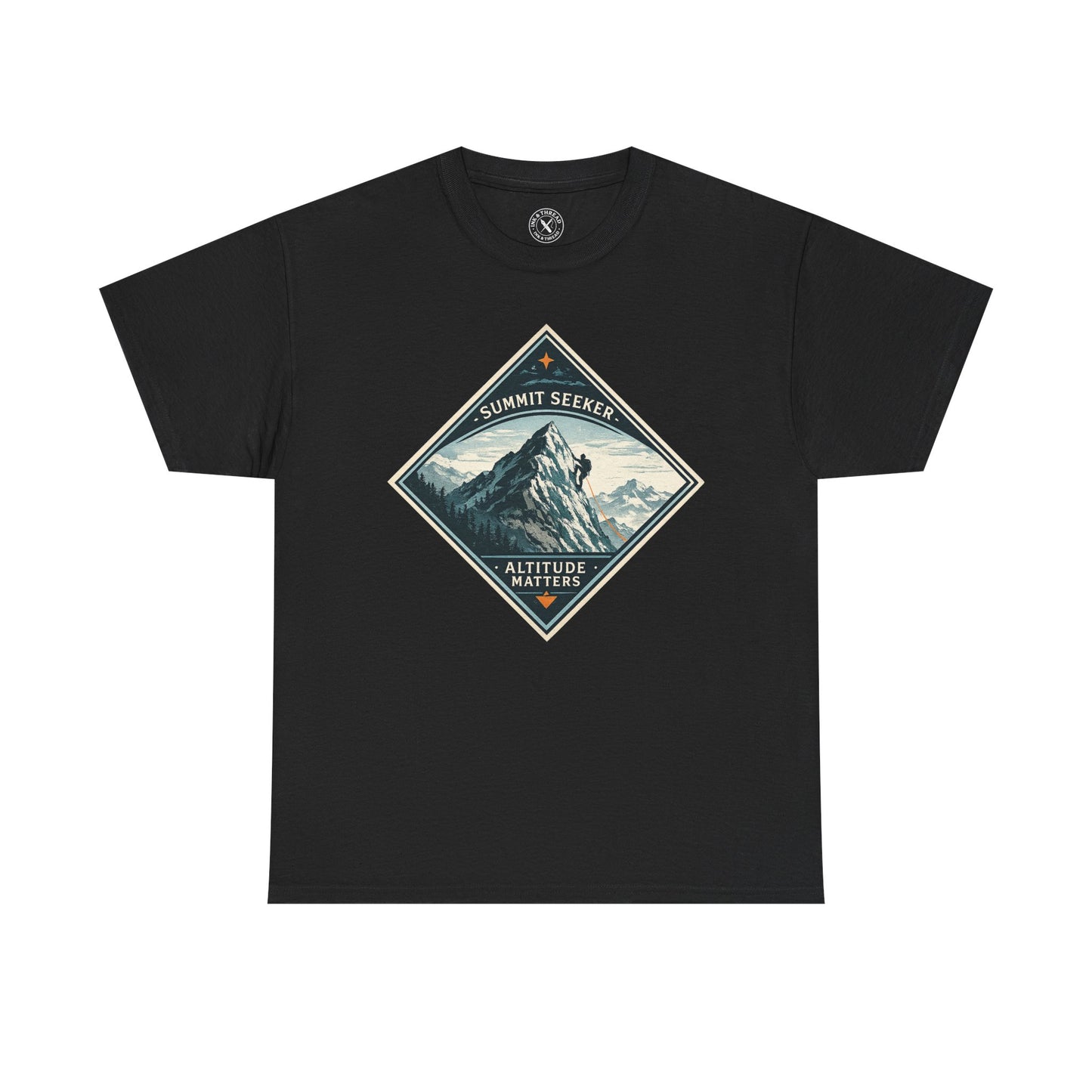 Ink & Thread UK black Summit Seeker Altitude Matters t-shirt with mountain climber diamond graphic
