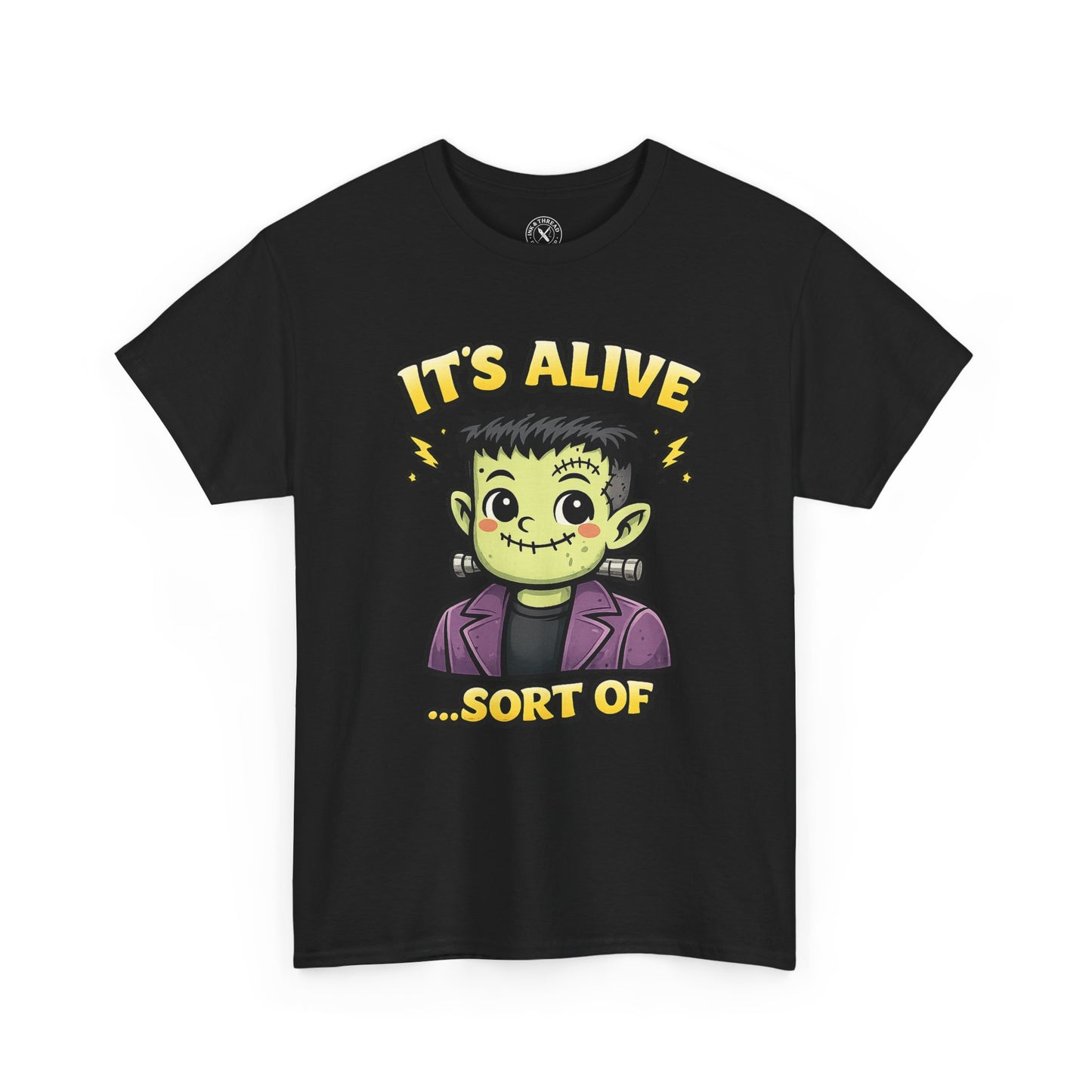 Its Alive Sort Of Frankenstein Halloween T-Shirt in Black - Cute Monster Design Unisex Tee
