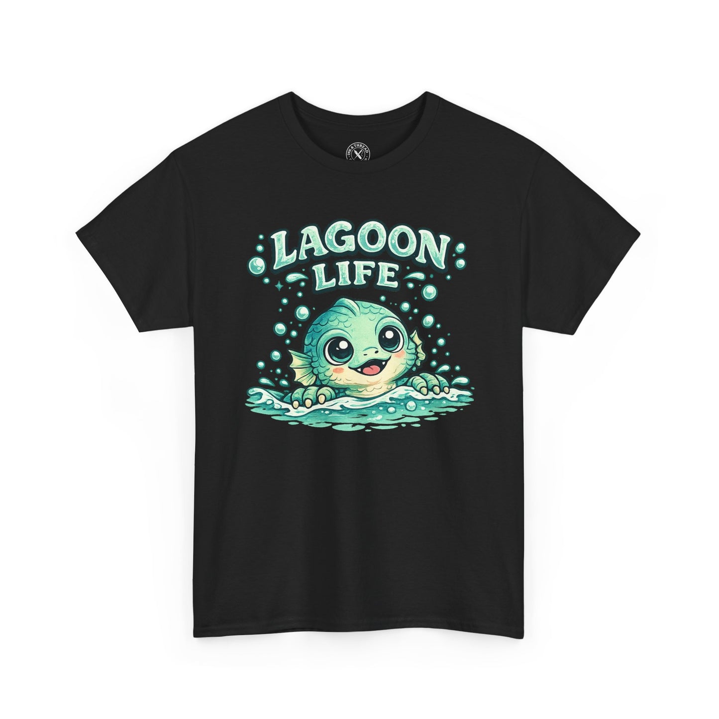 Lagoon Life Sea Creature T-Shirt in Black - Cute Fish Character Design Unisex Tee