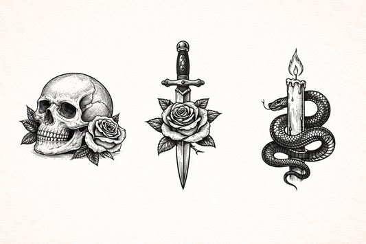 Gothic tattoo illustrations collection skull dagger & snake