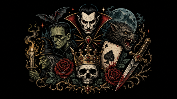 Best horror T-shirts UK shown through classic monsters, skulls and dark tattoo symbols.