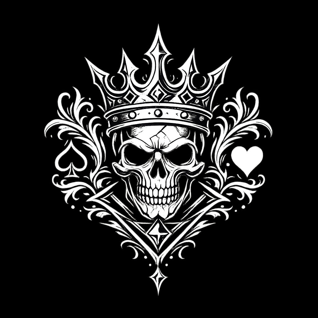 Crown and Bone collection image featuring crowned skull and playing card suit design