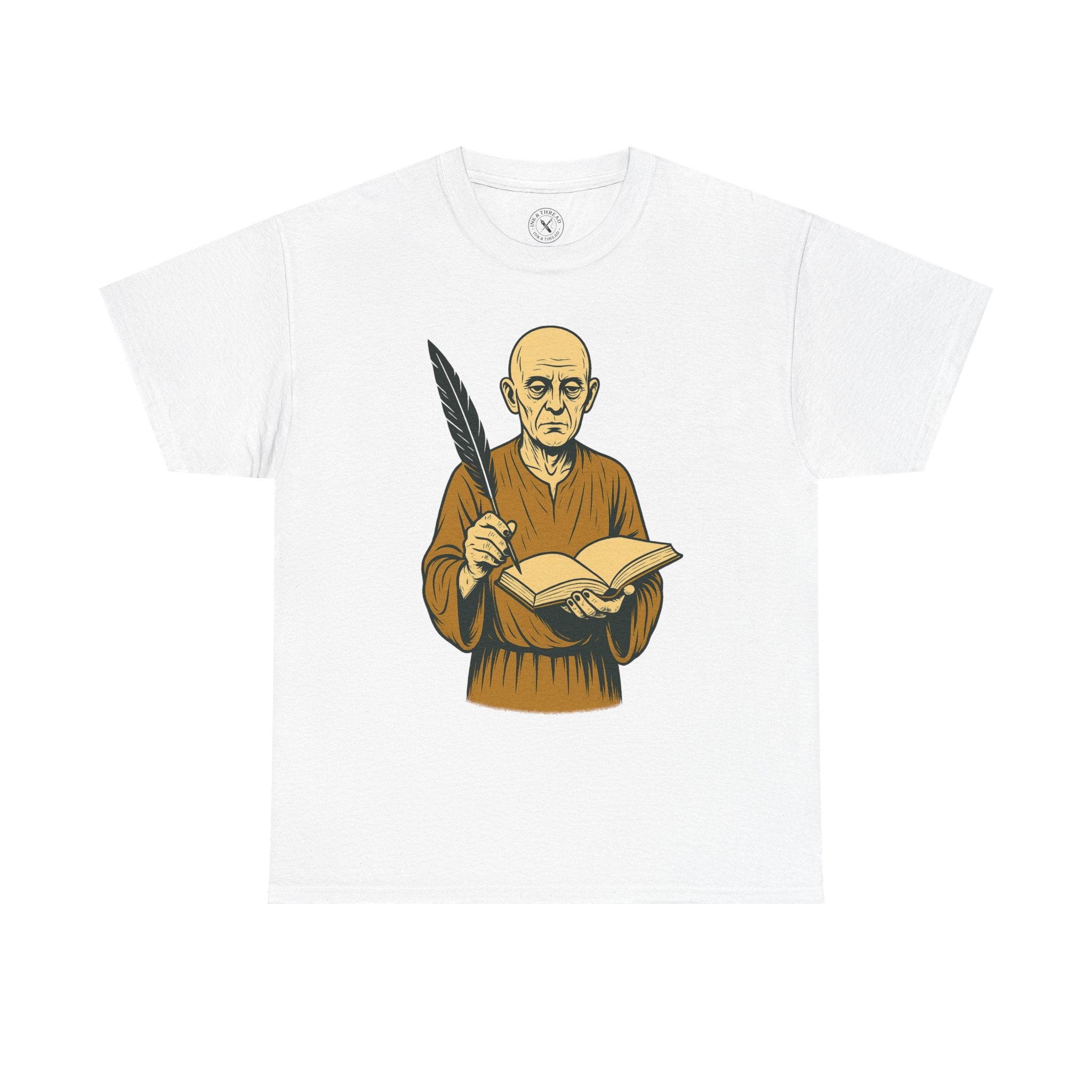 The Scribe T-Shirt – Surreal Elder with Blank Book – Ink & Thread UK