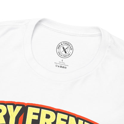 White t-shirt with a visible brand logo on a white background