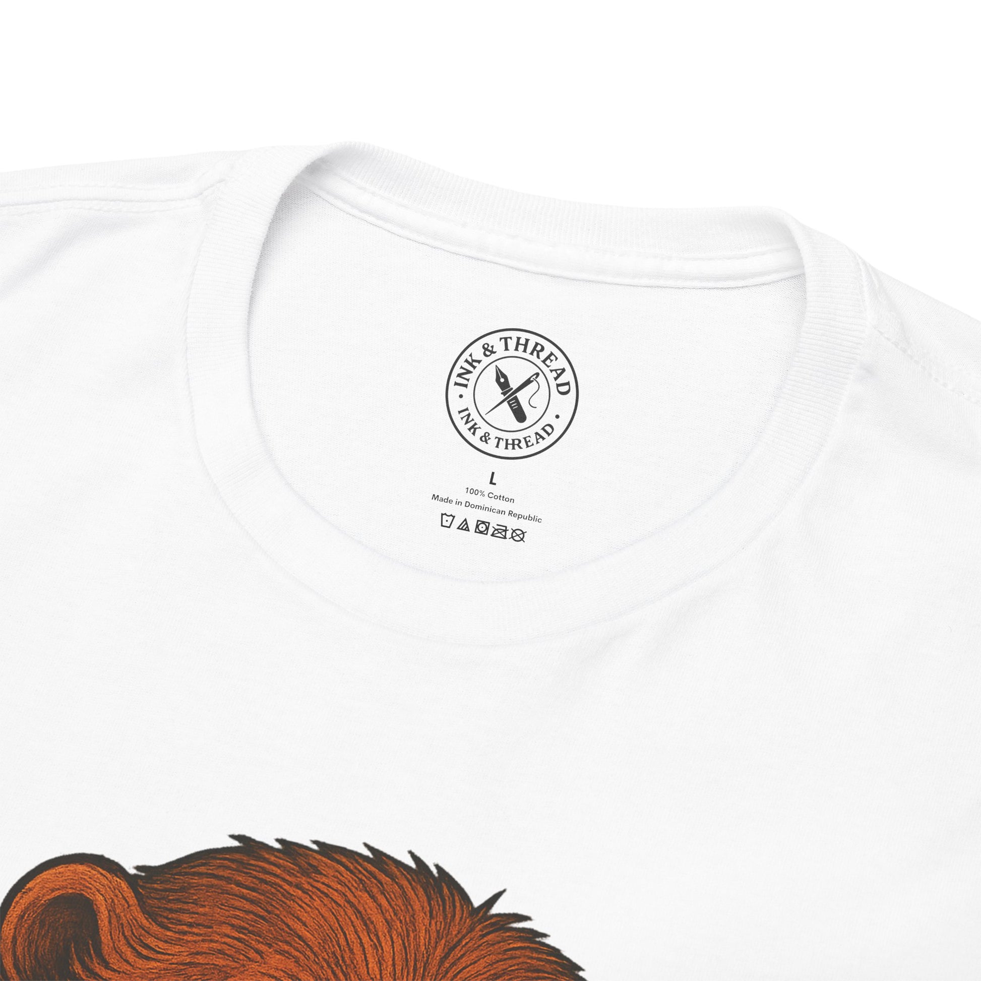 White t-shirt with a brown kiwi design and 'Ink & Thread' logo on a white background