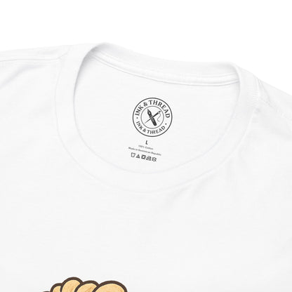 White t-shirt with a brand logo on a white background