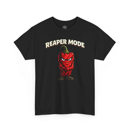 Black t-shirt with a red pepper graphic and 'REAPER MODE' text on a white background