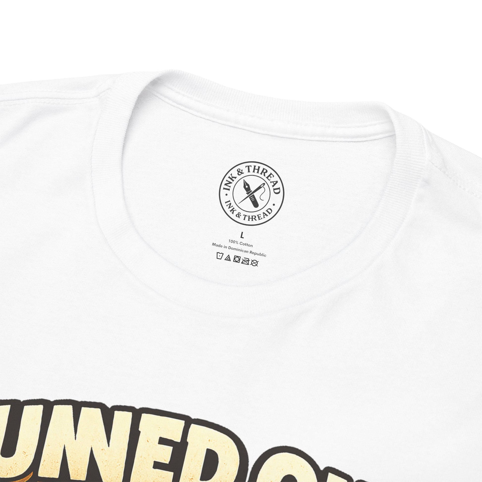 White t-shirt with 'Runners' text and Ink & Thread logo on a white background
