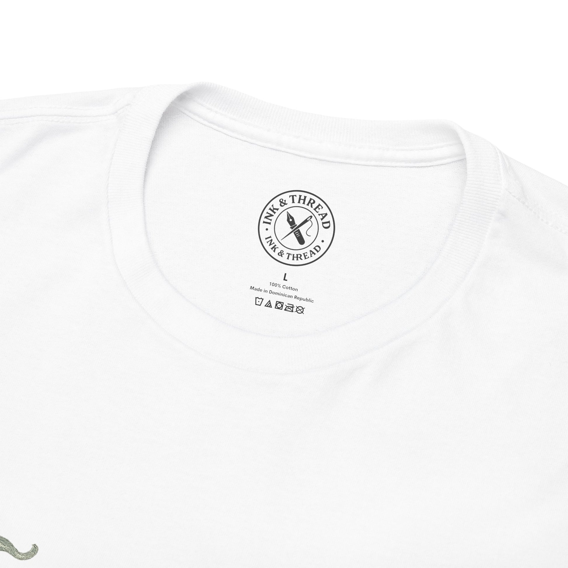 Ink & Thread branded neck label inside T-shirt
