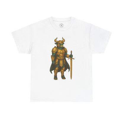 White t-shirt with a fantasy character design on a white background