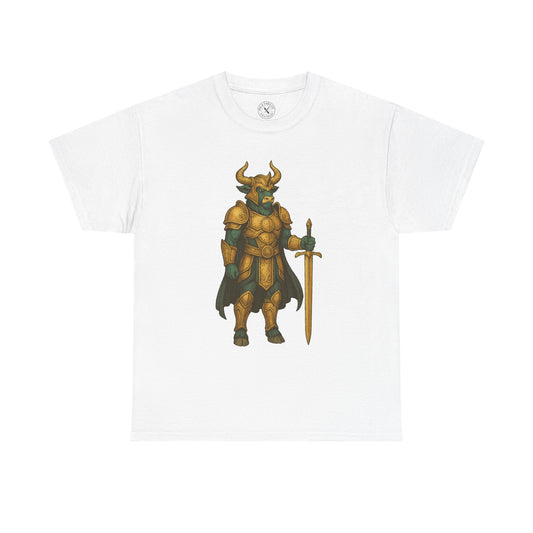 White t-shirt with a fantasy character design on a white background