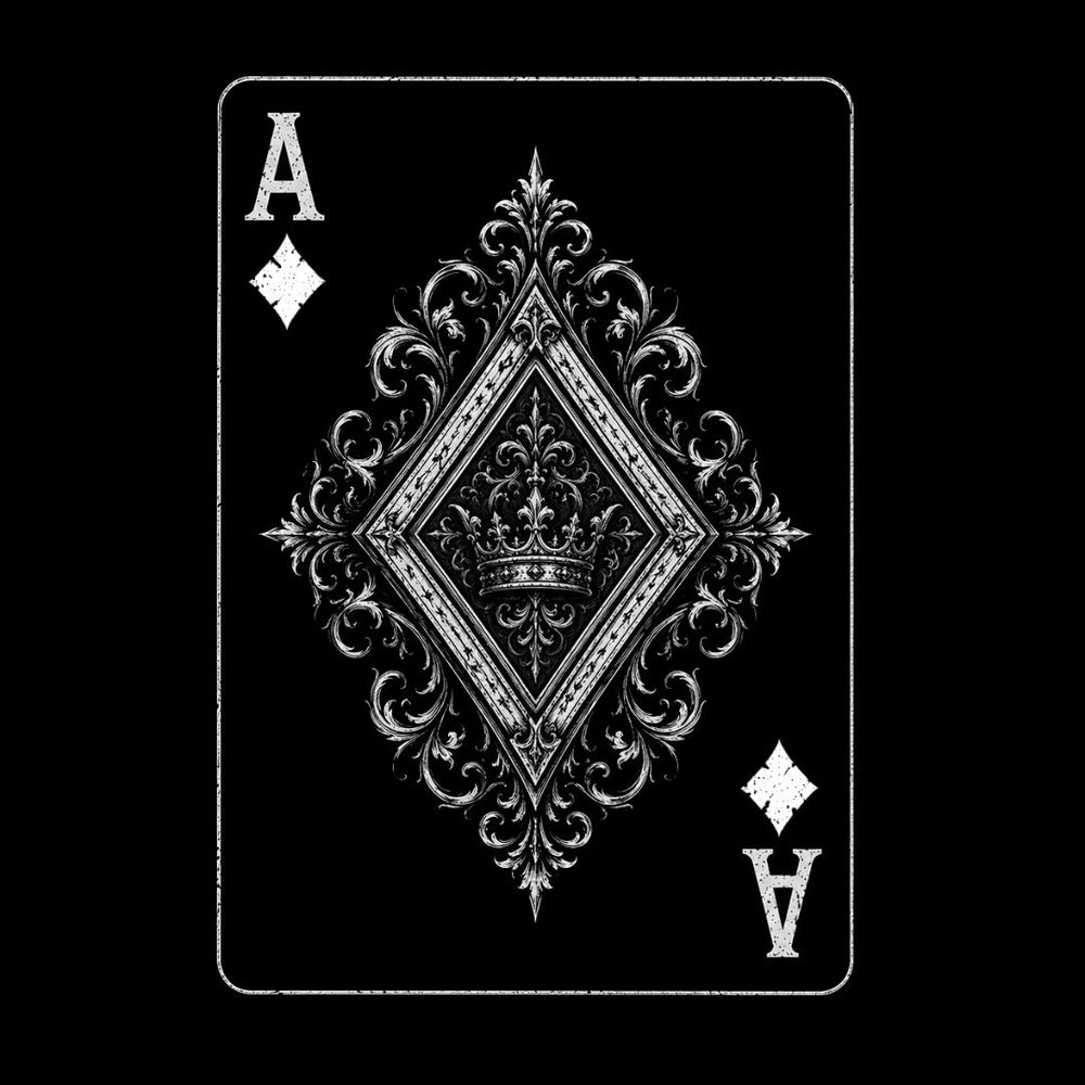 Ace of Diamonds gothic playing card design featuring skull crowned with crystal diamond from Crown and Bone