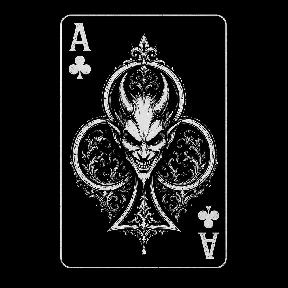 Ace of Clubs gothic playing card design with skull and club suit symbol from the Crown and Bone collection