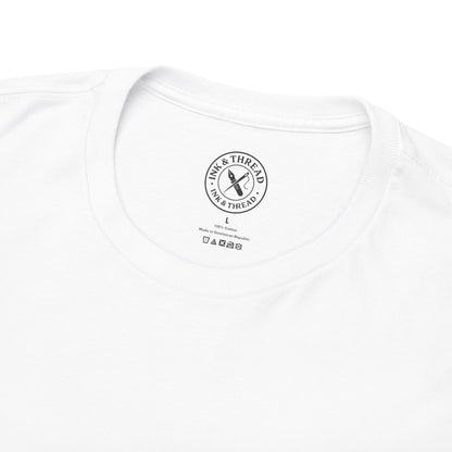 White t-shirt with 'Ink & Thread' logo on a white background