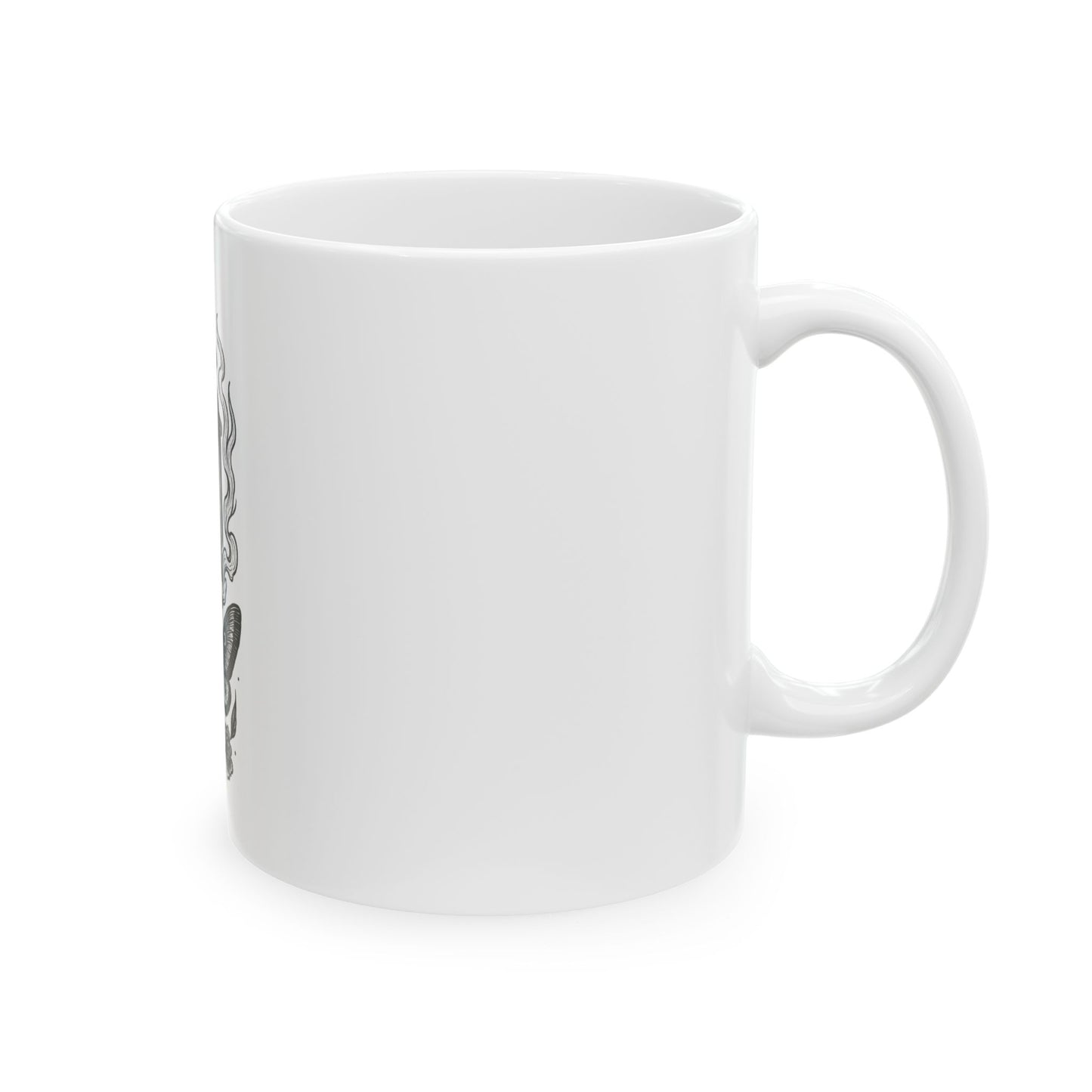 White mug with text on a white background