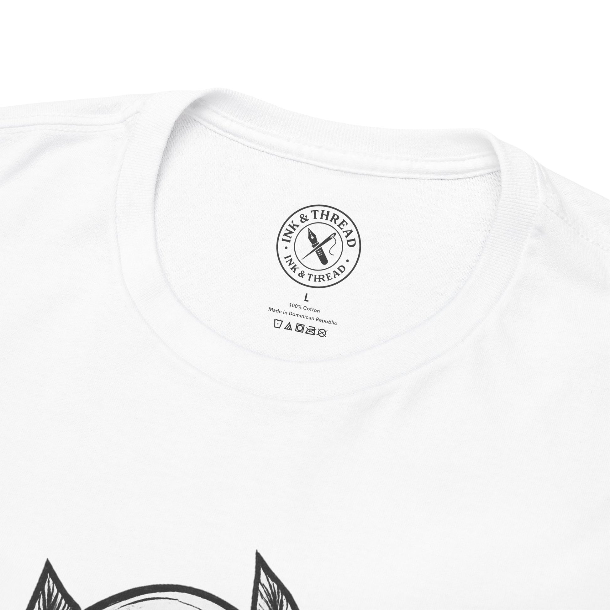 White t-shirt with 'Ink & Thread' logo on a white background