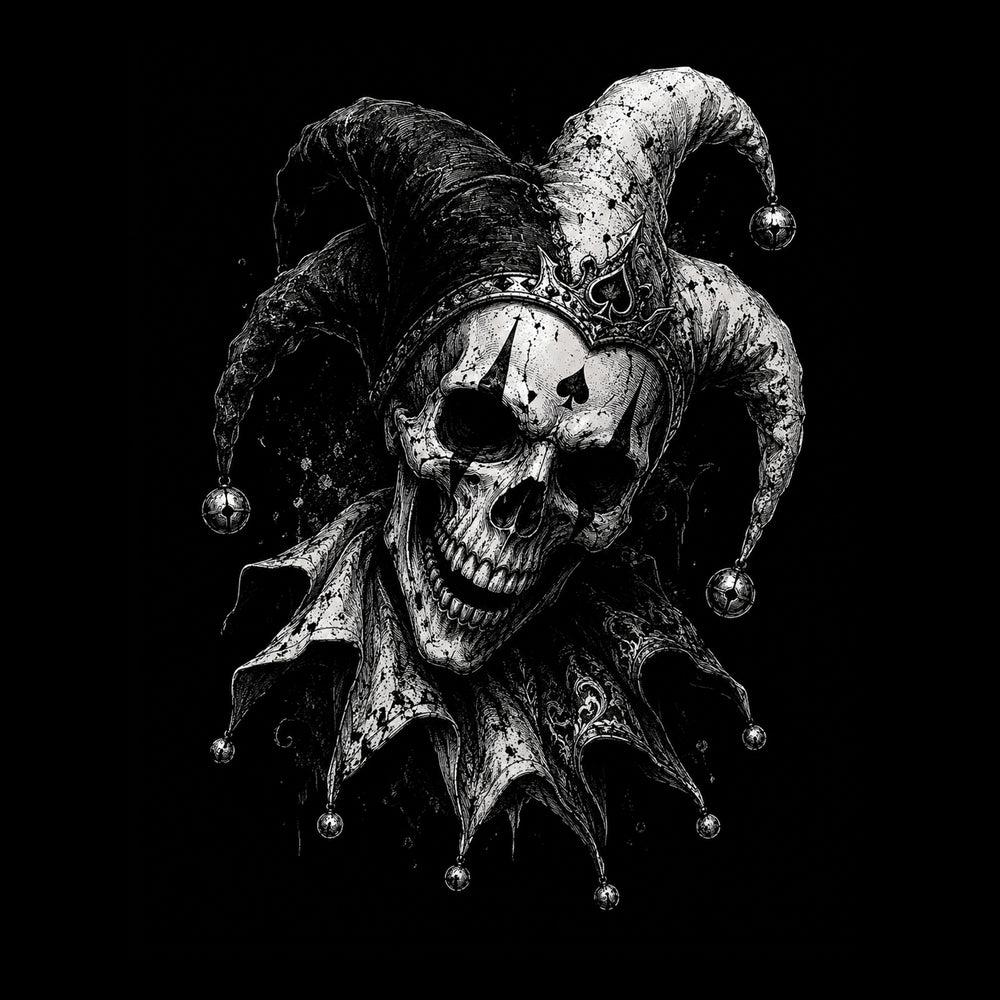 Joker gothic playing card design featuring jester skull and trickster iconography from Crown and Bone