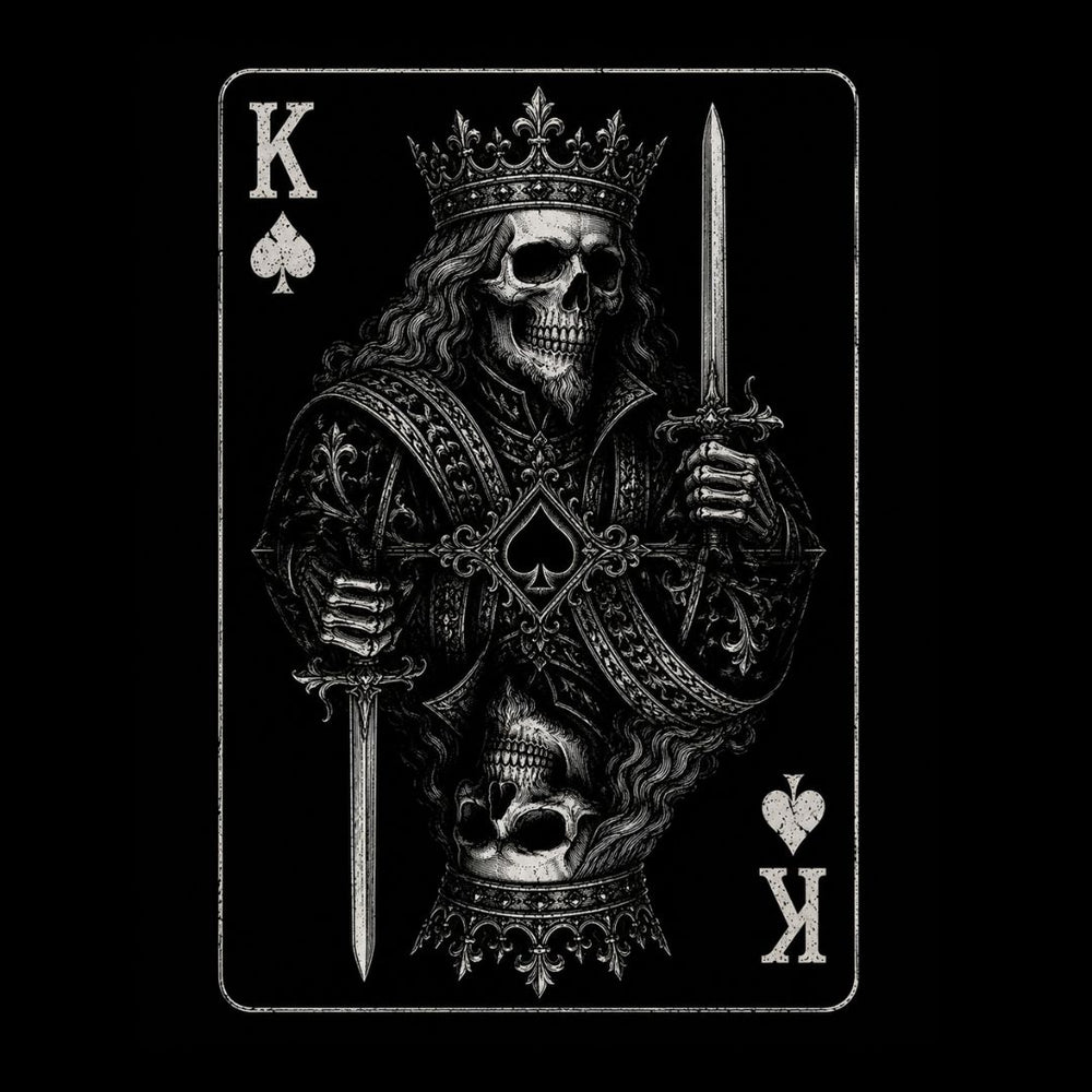 King of Spades gothic playing card design featuring crowned skull with sword from the Crown and Bone collection