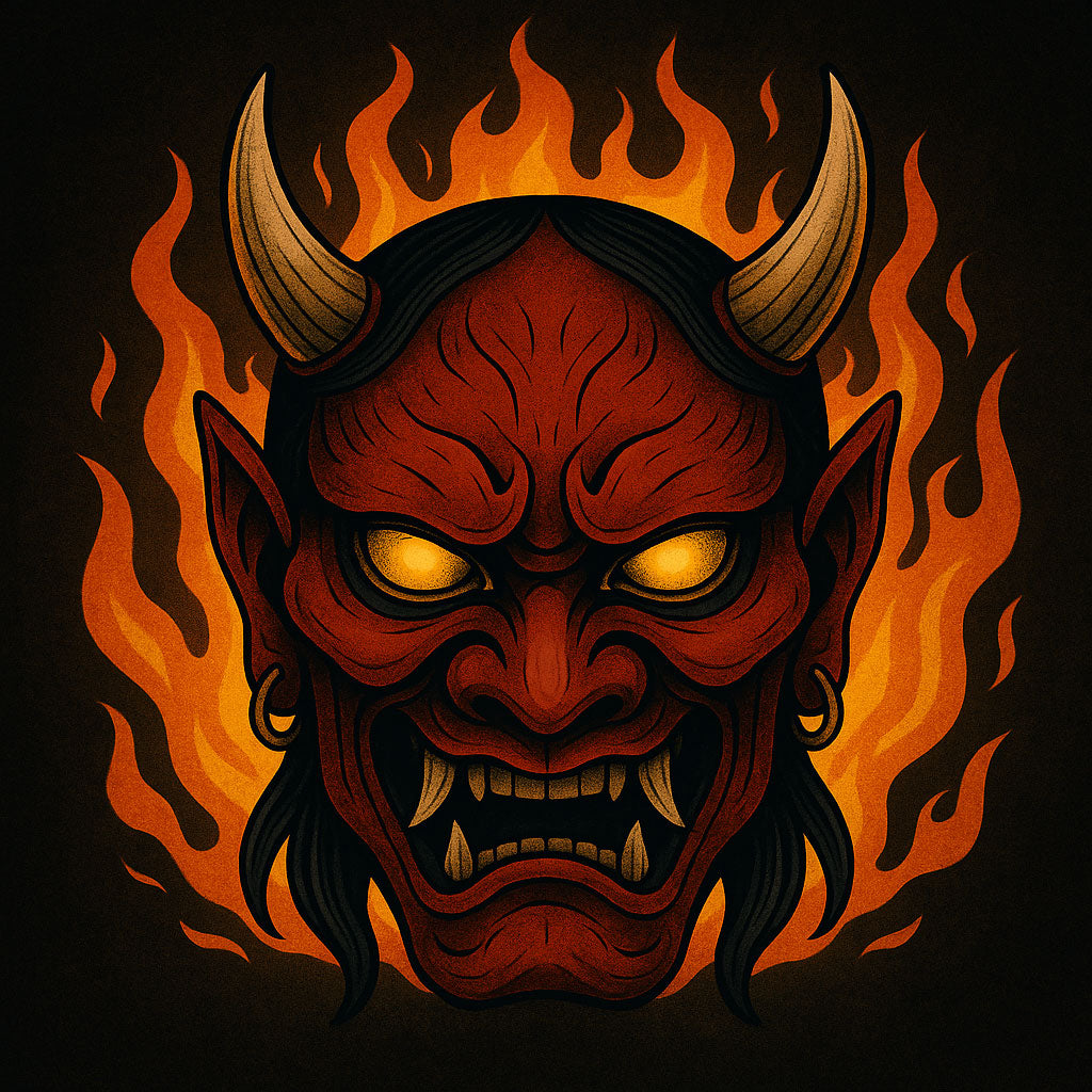 Devil's face with flames on a black background