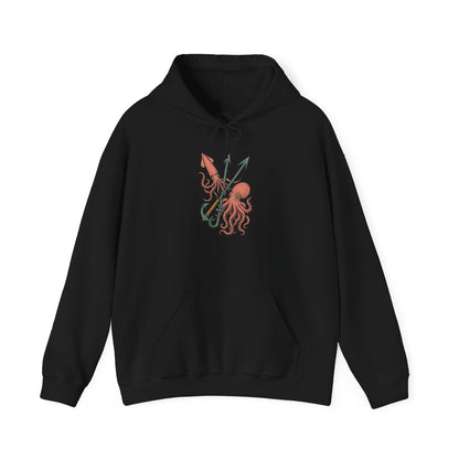 Black hoodie with a colorful octopus design on a white background