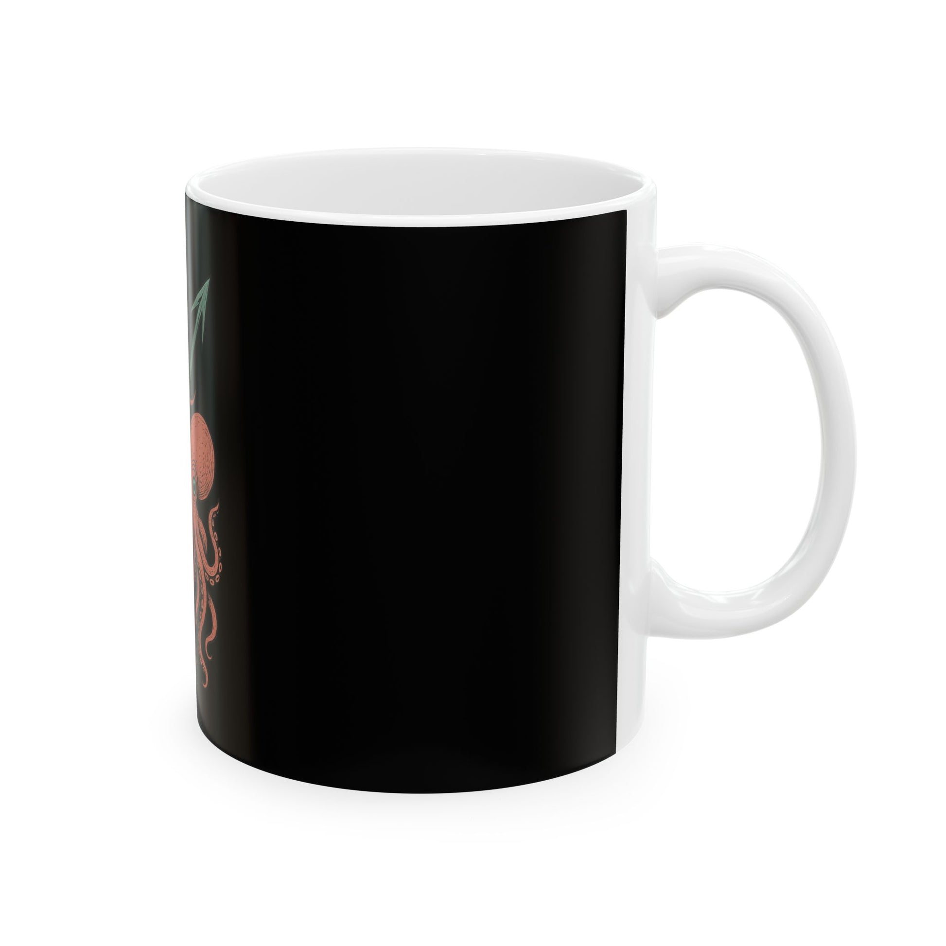 Black mug with a white interior and handle on a white background