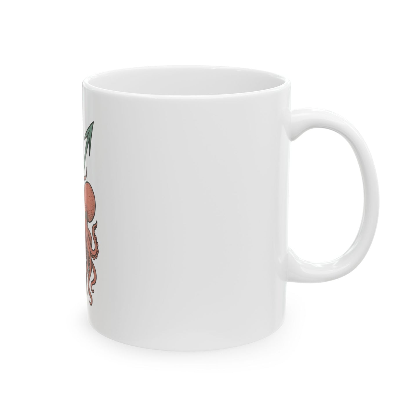 White mug with a small design on a white background
