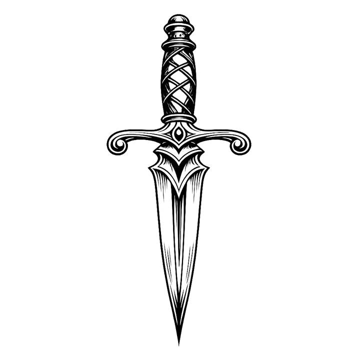 Traditional dagger tattoo flash design in vintage black ink style