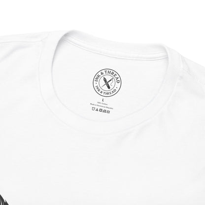 White t-shirt with 'Ink & Thread' logo on a white background