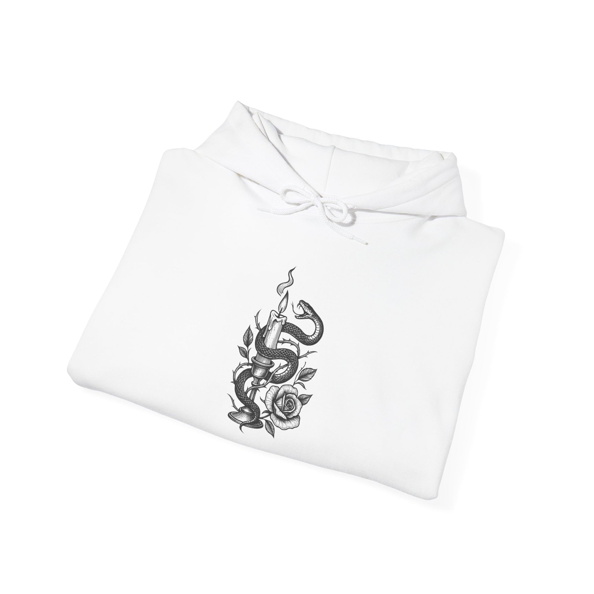 White shirt with snake and rose design on a white background