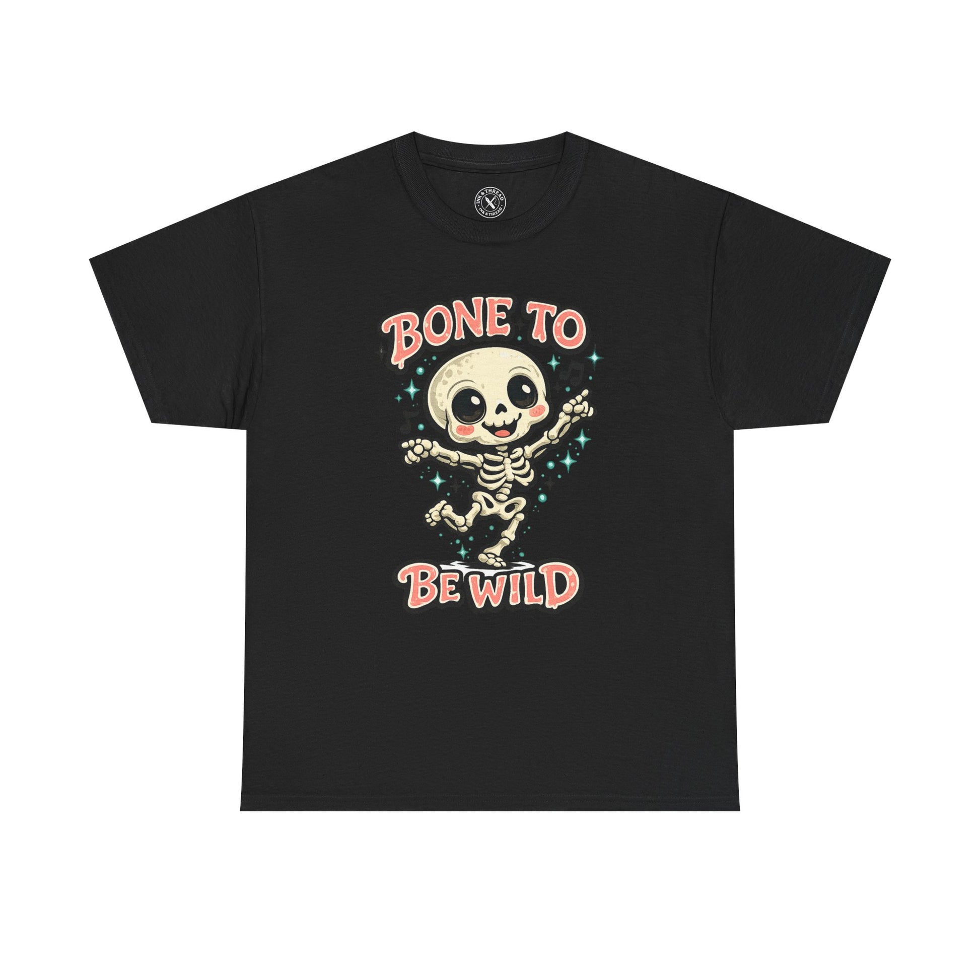Bone to Be Wild Skeleton Halloween T-Shirt in Black - Dancing Skeleton Design Unisex Tee