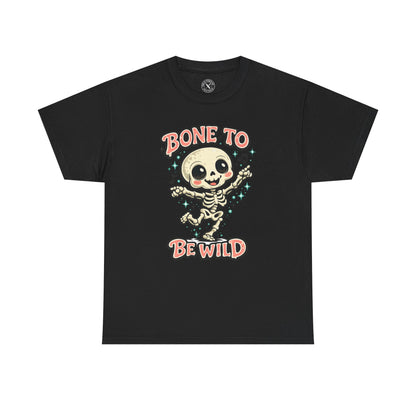 Bone to Be Wild Skeleton Halloween T-Shirt in Black - Dancing Skeleton Design Unisex Tee