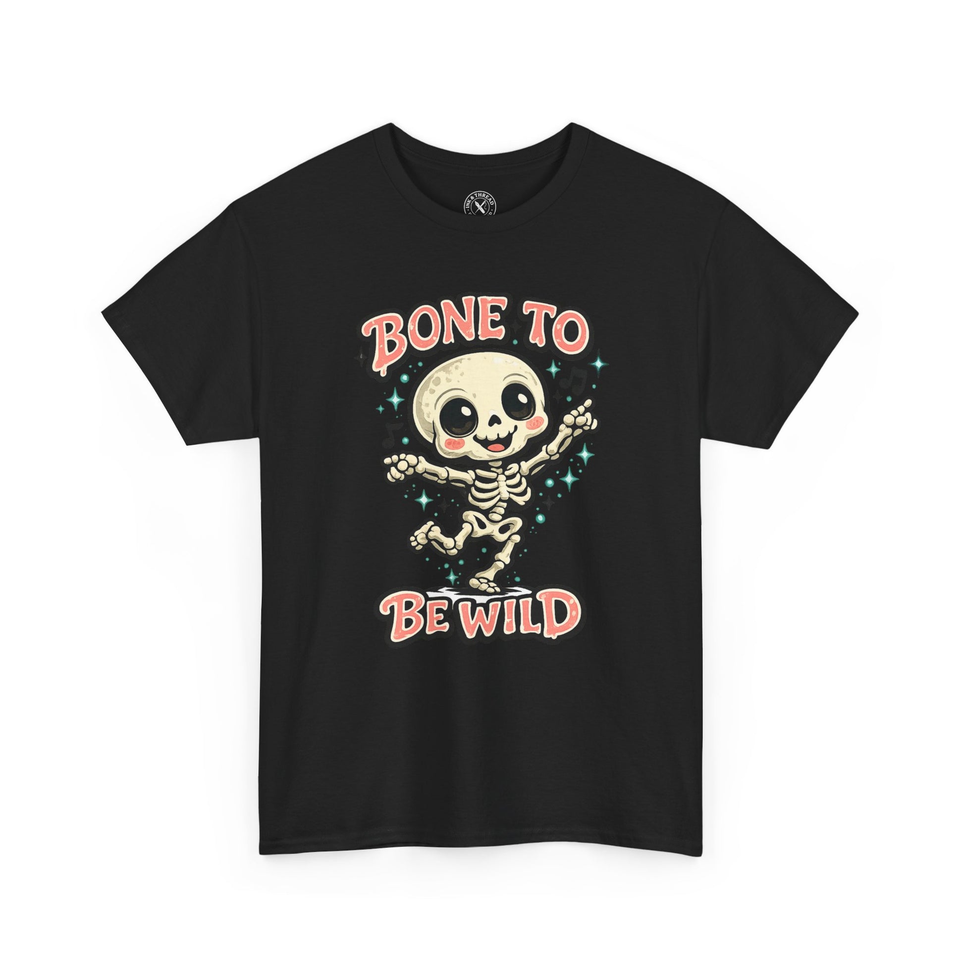 Bone to Be Wild Skeleton Halloween T-Shirt in Black - Dancing Skeleton Cute Unisex Tee