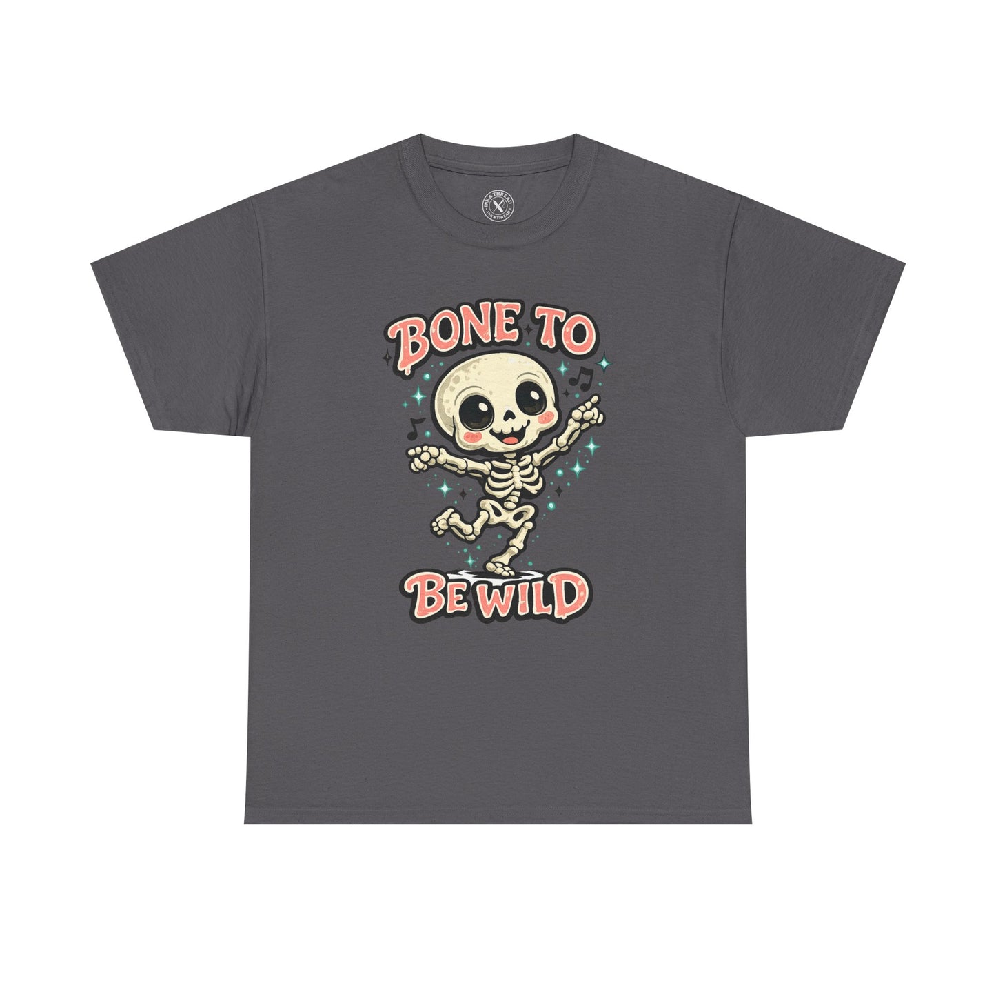 Bone to Be Wild Skeleton Halloween T-Shirt in Grey - Dancing Skeleton Cute Unisex Tee