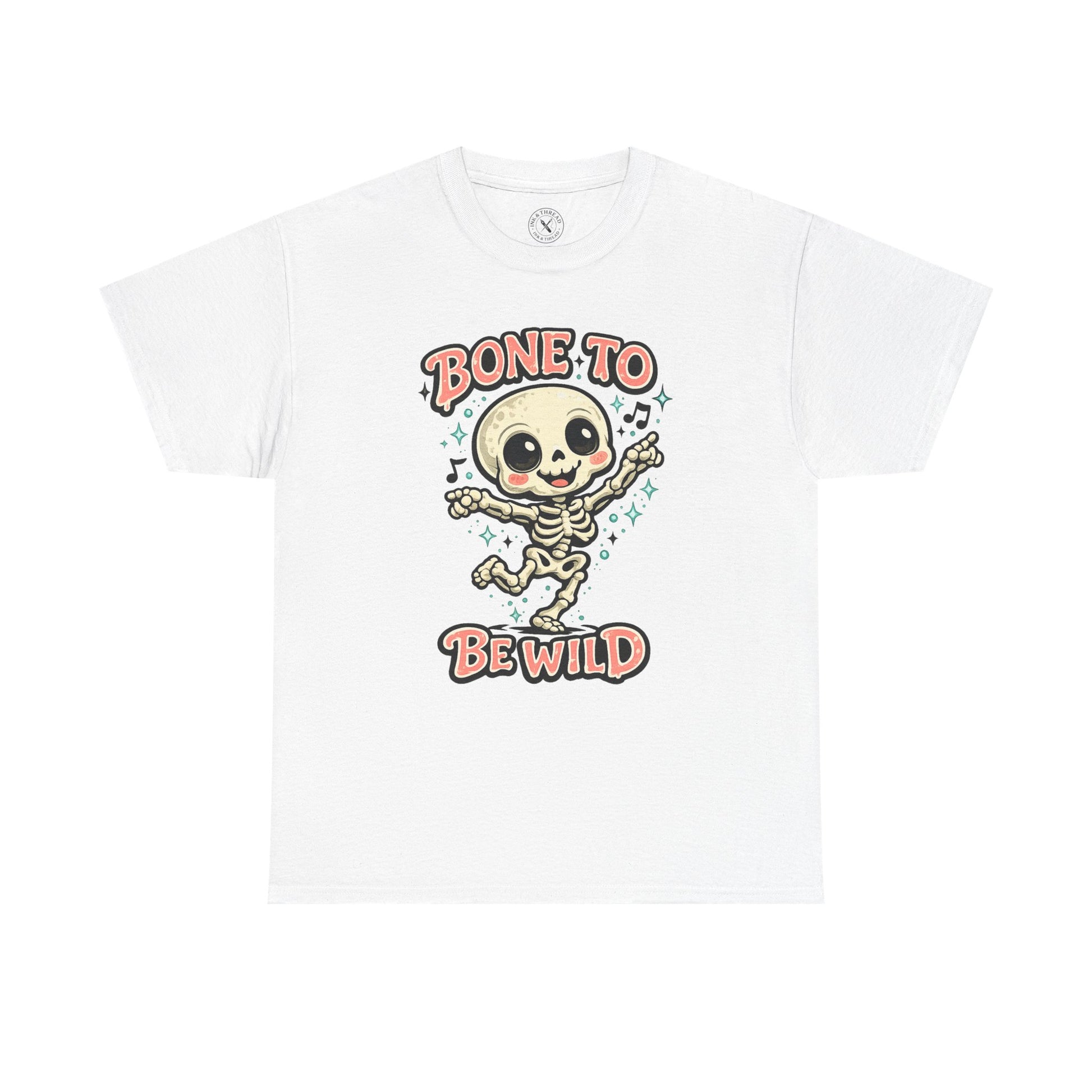 Bone to Be Wild Skeleton Halloween T-Shirt in Light Grey - Dancing Skeleton Cute Unisex Tee