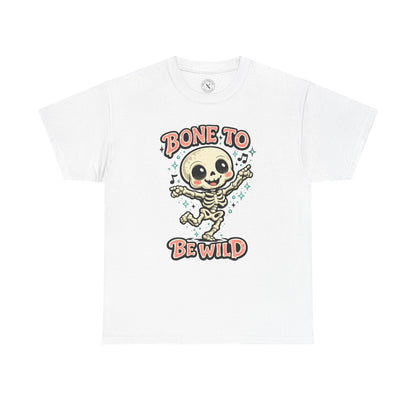 Bone to Be Wild Skeleton Halloween T-Shirt in Light Grey - Dancing Skeleton Cute Unisex Tee