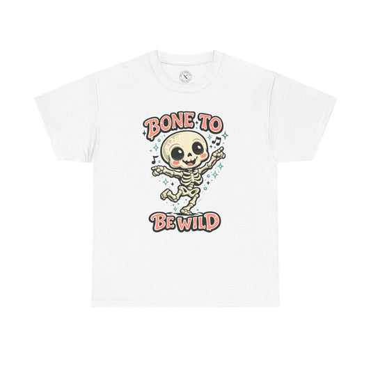 Bone to Be Wild Skeleton Halloween T-Shirt in Light Grey - Dancing Skeleton Cute Unisex Tee