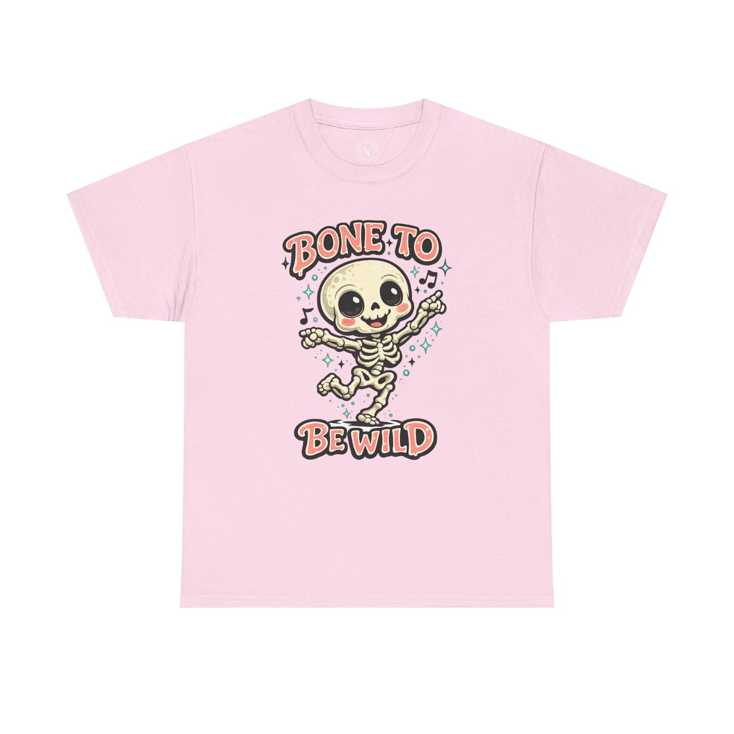 Bone to Be Wild Skeleton Halloween T-Shirt in Pink - Dancing Skeleton Cute Unisex Tee