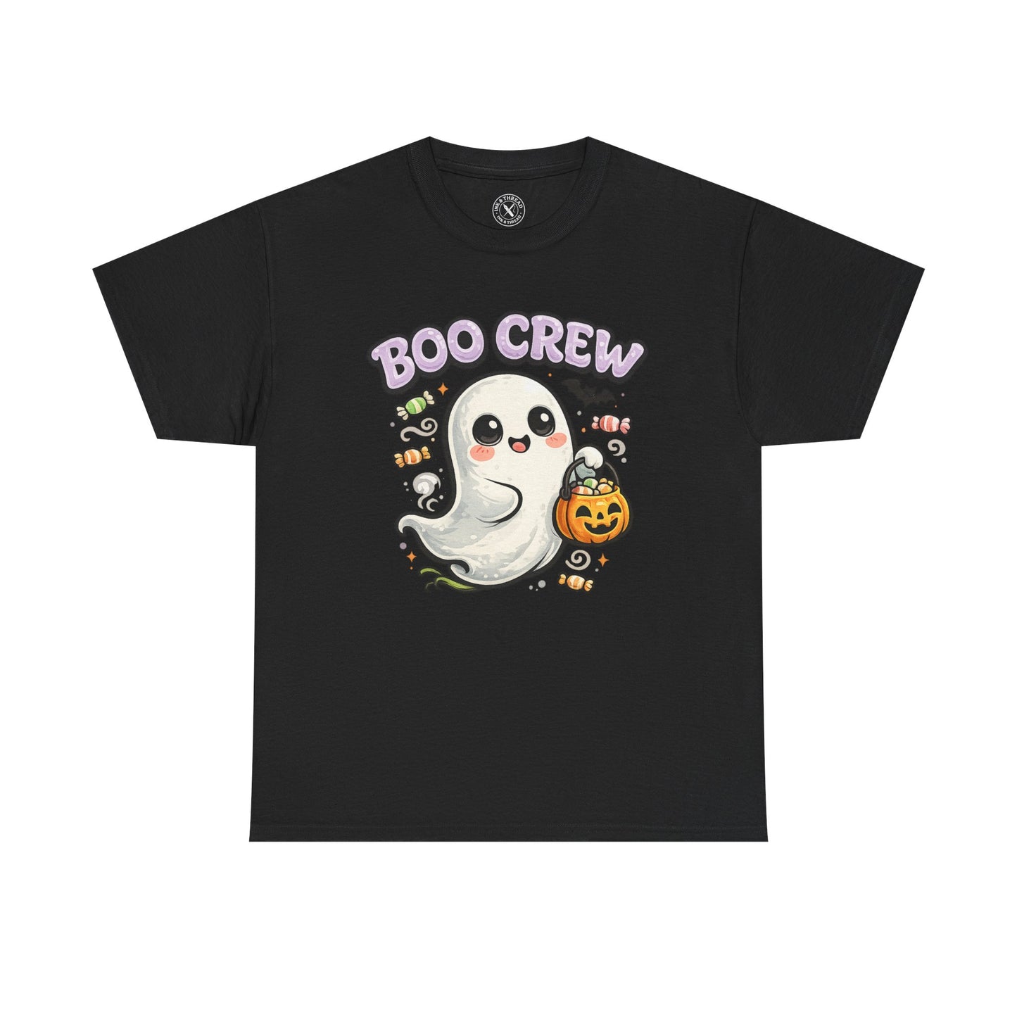 Boo Crew Halloween Ghost T-Shirt in Charcoal Black - Cute Pumpkin Design Unisex Tee