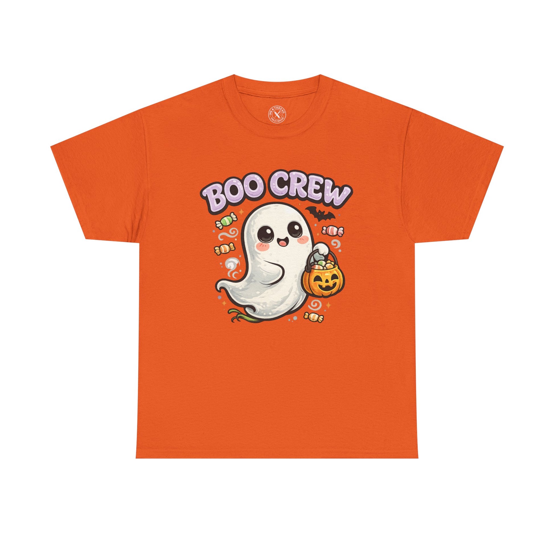 Boo Crew Halloween Ghost T-Shirt in Orange - Cute Pumpkin Design Unisex Tee