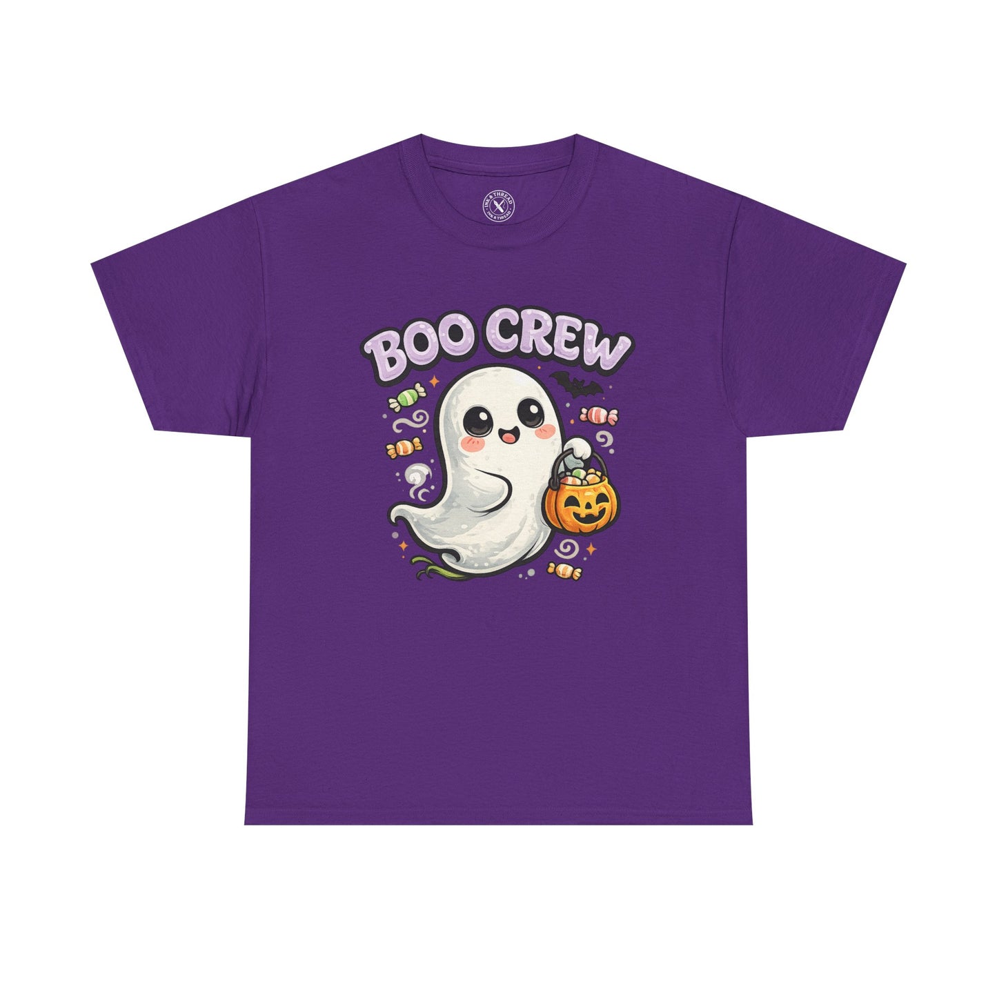 Boo Crew Halloween Ghost T-Shirt in Purple - Cute Pumpkin Design Unisex Tee