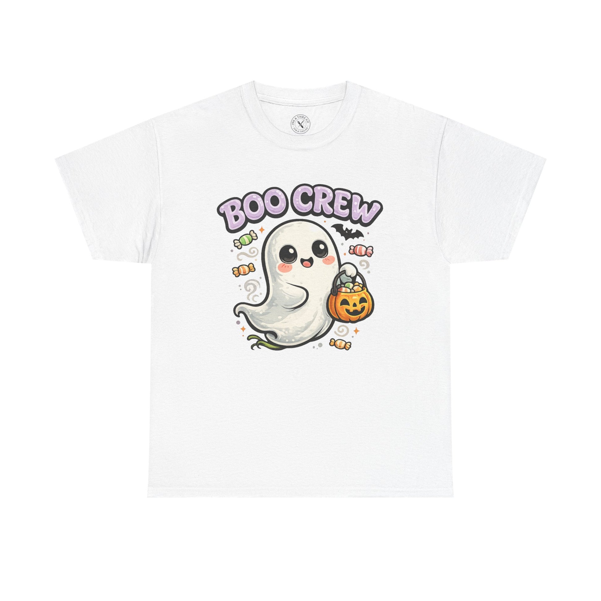 Boo Crew Halloween Ghost T-Shirt in White - Cute Pumpkin Design Unisex Tee