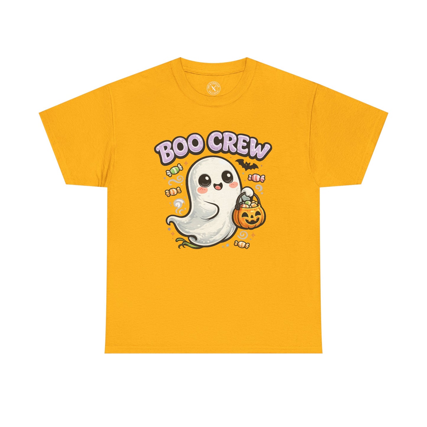 Boo Crew Halloween Ghost T-Shirt in Yellow - Cute Pumpkin Design Unisex Tee