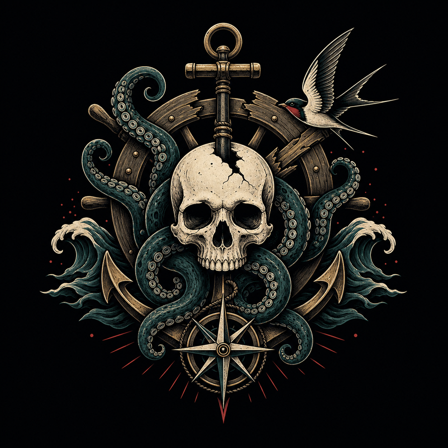 Depth and Ink nautical kraken skull homepage collection artwork