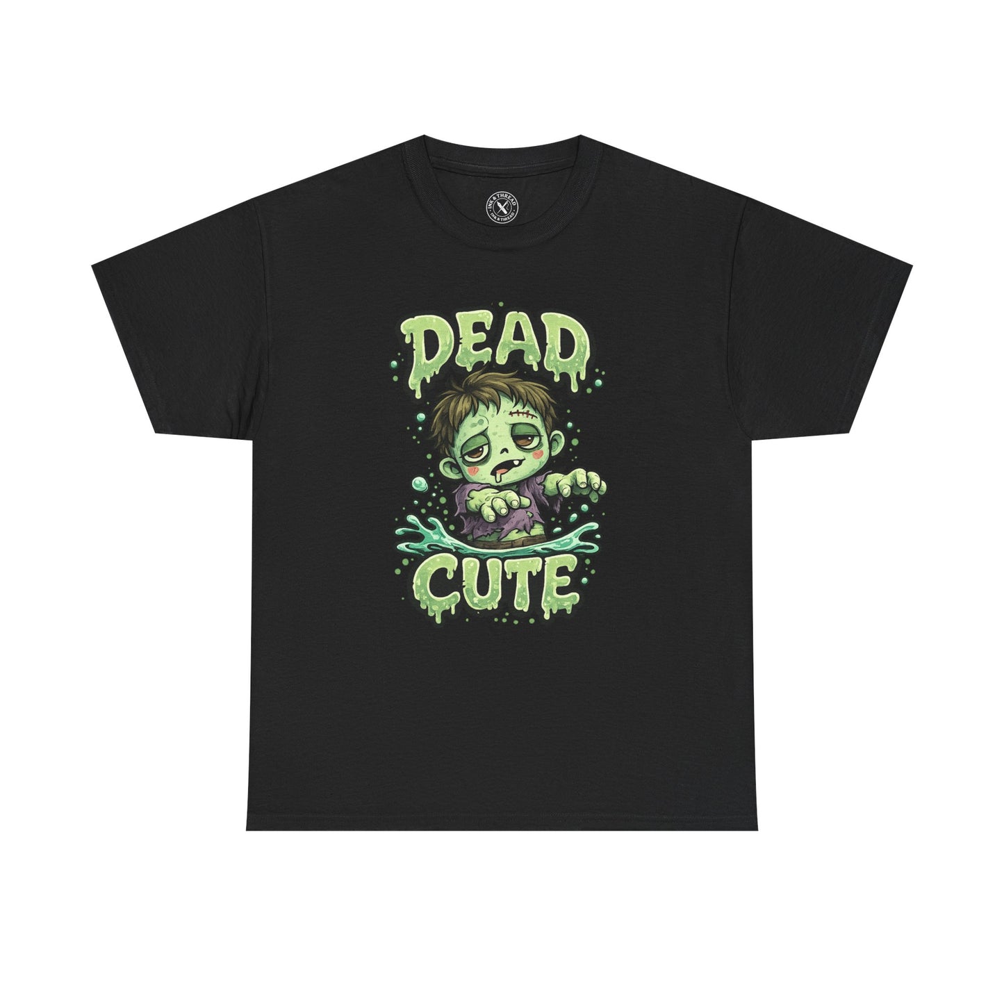 Dead Cute Zombie Halloween T-Shirt in Dark Grey - Cute Zombie Boy Design Unisex Tee