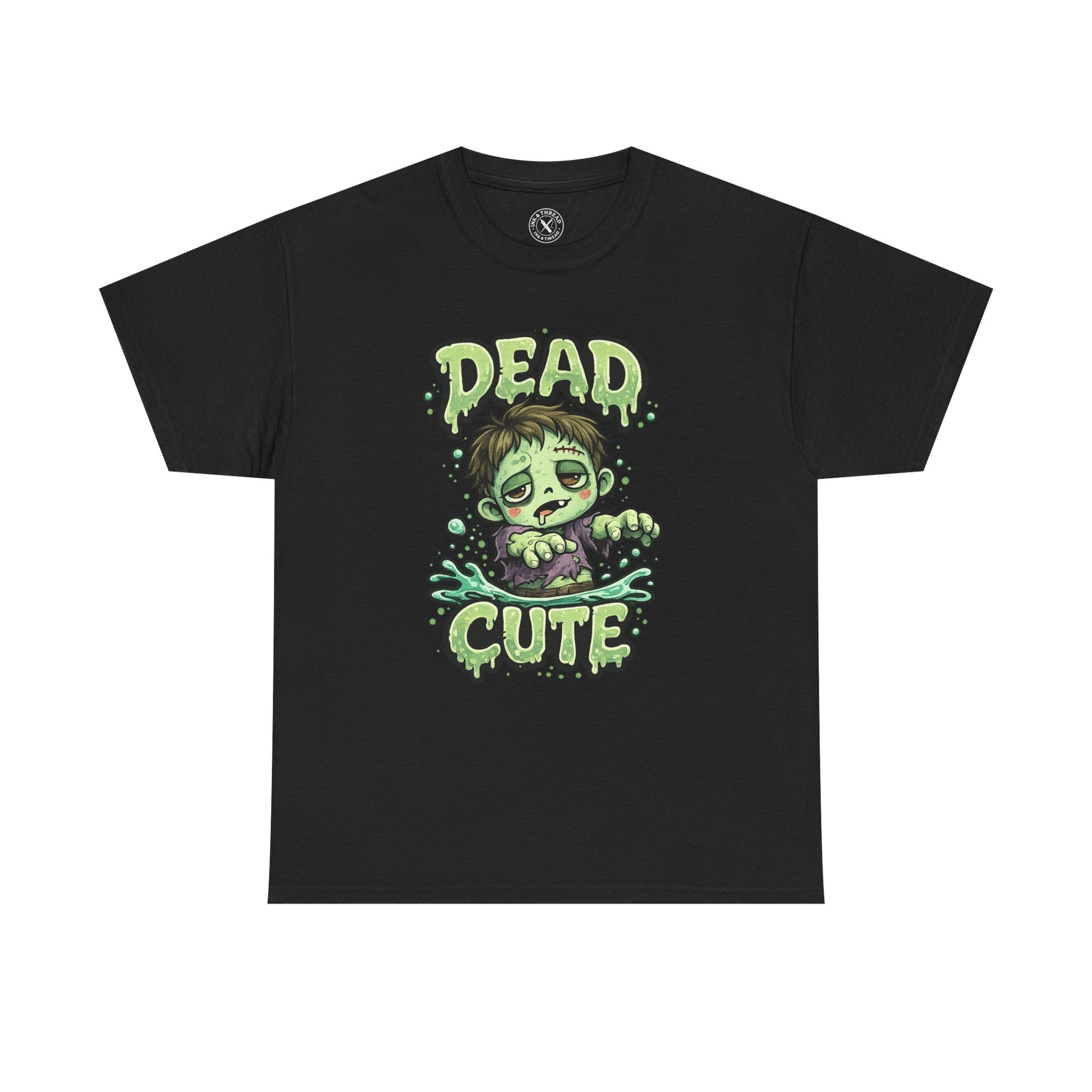 Dead Cute Zombie Halloween T-Shirt in Dark Grey - Cute Zombie Boy Design Unisex Tee