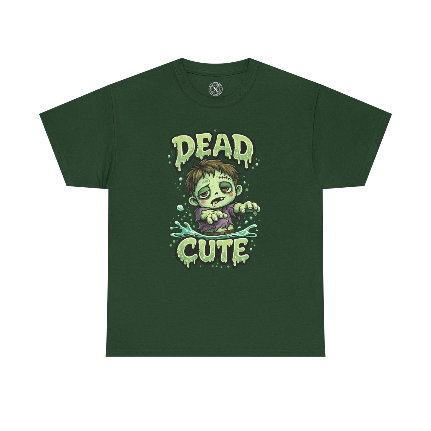 Dead Cute Zombie Halloween T-Shirt in Forest Green - Cute Zombie Boy Design Unisex Tee
